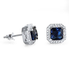 Load image into Gallery viewer, Sterling Silver Blue Sapphire Square Shaped CZ Earrings, Face Height 10 mm