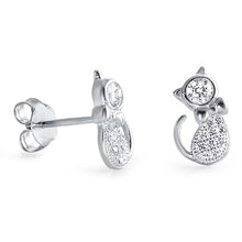 Load image into Gallery viewer, Sterling Silver Cat Shaped CZ Earrings and Face Height 11 mm