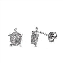 Load image into Gallery viewer, Sterling Silver Clear Cz Turtle Stud Earrings with Earring Face Height of 9MM