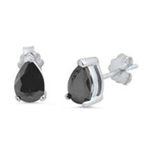 Load image into Gallery viewer, Sterling Silver Black Teardrop Shaped CZ EarringsAnd Face Height 8 mm