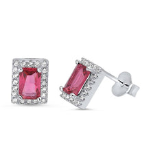 Load image into Gallery viewer, Sterling Silver Ruby Rectangle Shaped CZ EarringsAnd Face Height 8 mm