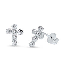 Load image into Gallery viewer, Sterling Silver Cross Shaped CZ EarringsAnd Face Height 10 mm