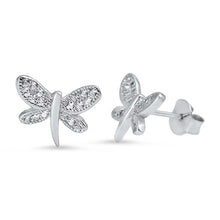 Load image into Gallery viewer, Sterling Silver Dragonfly Shaped CZ EarringsAnd Face Height 9 mm