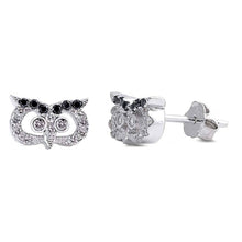 Load image into Gallery viewer, Sterling Silver Owl Shaped CZ EarringsAnd Face Height 8 mm