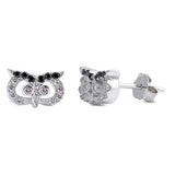 Sterling Silver Owl Shaped CZ EarringsAnd Face Height 8 mm