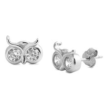 Load image into Gallery viewer, Sterling Silver Owl Shaped CZ EarringsAnd Face Height 8 mm