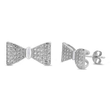 Load image into Gallery viewer, Sterling Silver Bow Shaped CZ EarringsAnd Face Height 8 mm