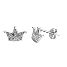 Load image into Gallery viewer, Sterling Silver Crown Shaped CZ EarringsAnd Face Height 8 mm