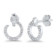 Load image into Gallery viewer, Sterling Silver Round Hook Shaped CZ EarringsAnd Face Height 10 mm