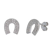 Load image into Gallery viewer, Sterling Silver Horse Shoe Shaped CZ EarringsAnd Face Height 9 mm