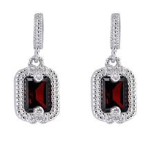 Load image into Gallery viewer, Sterling Silver Garnet And Clear Cylinder Shaped CZ EarringsAnd Face Height 12 mm
