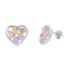 Load image into Gallery viewer, Sterling Silver Multicolor Heart Shaped CZ EarringsAnd Face Height 12 mm
