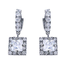 Load image into Gallery viewer, Sterling Silver Clear Square Shaped CZ EarringsAnd Face Height 10 mm