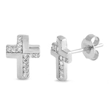 Load image into Gallery viewer, Sterling Silver Small Cross Shaped CZ EarringsAnd Face Height 10 mm