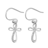 Sterling Silver Loop Cross Shaped CZ EarringsAnd Face Height 16 mm