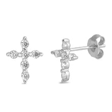 Load image into Gallery viewer, Sterling Silver Cross Shaped CZ EarringsAnd Face Height 11 mm