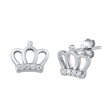 Load image into Gallery viewer, Sterling Silver CZ Crown Small Stud Earrings
