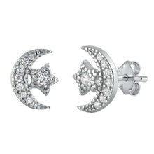 Load image into Gallery viewer, Sterling Silver Clear CZ Moon &amp; Star Assorted CZ Earrings