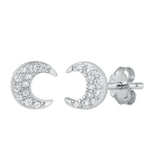 Sterling Silver Rhodium Plated Crescent Moon CZ Earrings