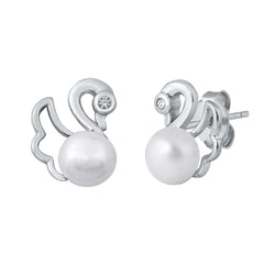 Sterling Silver Clear CZ Swan w/ Pearl Assorted CZ Earrings