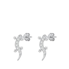 Sterling Silver Rhodium Plated Lizard CZ Earrings