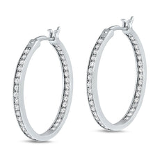 Load image into Gallery viewer, Sterling Silver Channel Set Inside Outside Hoop CZ Earrings