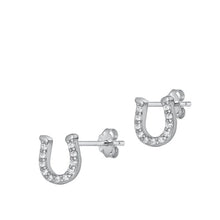 Load image into Gallery viewer, Sterling Silver Rhodium Plated Horseshoe Clear CZ Earrings