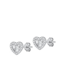 Load image into Gallery viewer, Sterling Silver Rhodium Plated Heart Clear CZ Earrings
