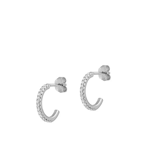 Sterling Silver Rhodium Plated Semicircle Clear CZ Earrings