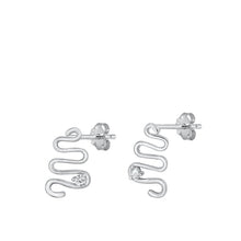 Load image into Gallery viewer, Sterling Silver Rhodium Plated Clear CZ Snake Earrings