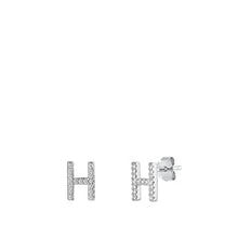 Load image into Gallery viewer, Sterling Silver Rhodium Plated Initial H CZ Earrings