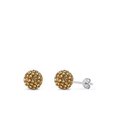 Sterling Silver Rhodium Plated Smokey Topaz Crystal Ball Earrings