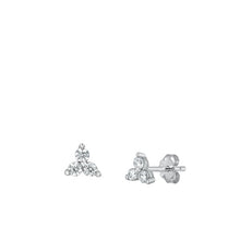 Load image into Gallery viewer, Sterling Silver Rhodium Plated Triangle Clear CZ Earrings