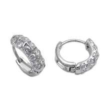 Load image into Gallery viewer, Sterling Silver Classy Huggie Hoop Earring with Round Clear Czs InlaidAnd Earring Height of 14MM and Thickness of 5MM