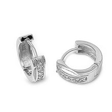 Load image into Gallery viewer, Sterling Silver Classy Huggie Hoop Earring with Pave Clear Czs InlaidAnd Earring Height of 15MM and Thickness of 3MM
