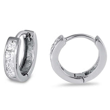 Load image into Gallery viewer, Sterling Silver Round Shaped Inline Square Cubic Zirconia Huggie Hoop EarringsAnd Dimensions 11 x 10mm