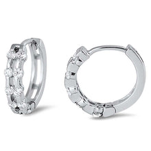 Load image into Gallery viewer, Sterling Silver Fancy Huggie Hoop Earring with Round Clear Czs EdgeAnd Earring Diameter of 3x12MM