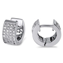 Load image into Gallery viewer, Sterling Silver Wide Huggie Hoop Earring with Micro Pave CzsAnd Earring Diameter of 6x10MM