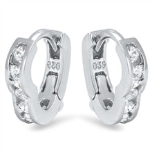 Load image into Gallery viewer, Sterling Silver Thick Round Shaped with Cubic Zirconia Huggie Hoop Earrings and Dimensions 10 x 11mm