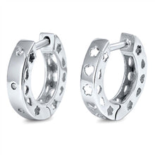 Load image into Gallery viewer, Sterling Silver Thin Round And Multiple Shaped With Cubic Zirconia Huggie Hoop EarringsAnd Dimensions 13 x 14mm