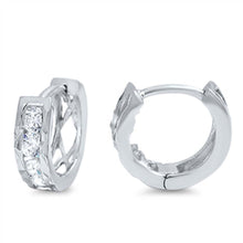Load image into Gallery viewer, Sterling Silver Thick Round Shaped With Cubic Zirconia Huggie Hoop EarringsAnd Dimensions 12 x 13mm