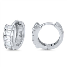 Load image into Gallery viewer, Sterling Silver Thick Round Shaped With Cubic Zirconia Huggie Hoop EarringsAnd Dimensions 10 x 12mm