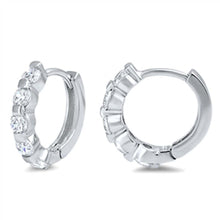 Load image into Gallery viewer, Sterling Silver Thick Round Shaped With Cubic Zirconia Huggie Hoop EarringsAnd Dimensions 14 x 15mm