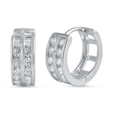 Load image into Gallery viewer, Sterling Silver Thick Round Shaped With Cubic Zirconia Huggie Hoop EarringsAnd Dimensions 13 x 13mm