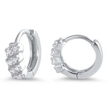 Load image into Gallery viewer, Sterling Silver Cubic Zirconia Round Shaped Huggie Hoop EarringsAnd Dimensions 11 x 11mm