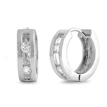 Load image into Gallery viewer, Sterling Silver Huggie Hoop Earrings With CZ Stones