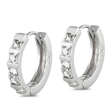 Load image into Gallery viewer, Sterling Silver Huggie Hoop Earrings With CZ Stones