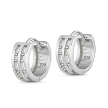 Load image into Gallery viewer, Sterling Silver Huggie Hoop Earrings With CZ Stones