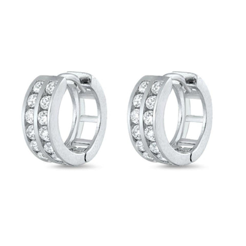Sterling Silver Clear CZ Huggie Earrings