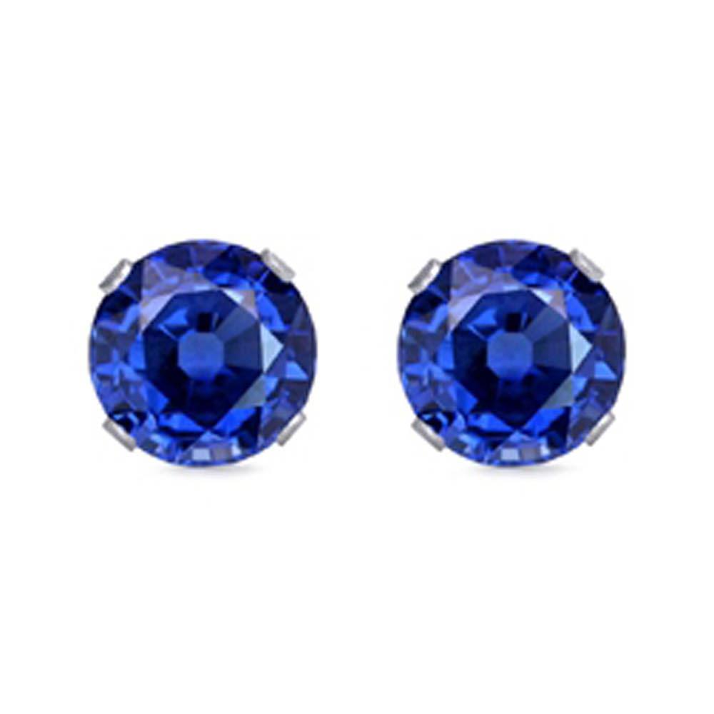Sterling Silver Rhodium Plated Round Cut Stud Earring Set on Basket Prong Setting with Friction Back Post 8mm